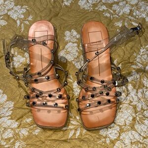 Dolce Vita Clear plastic  silver Studded Heels woven heels. 7.5